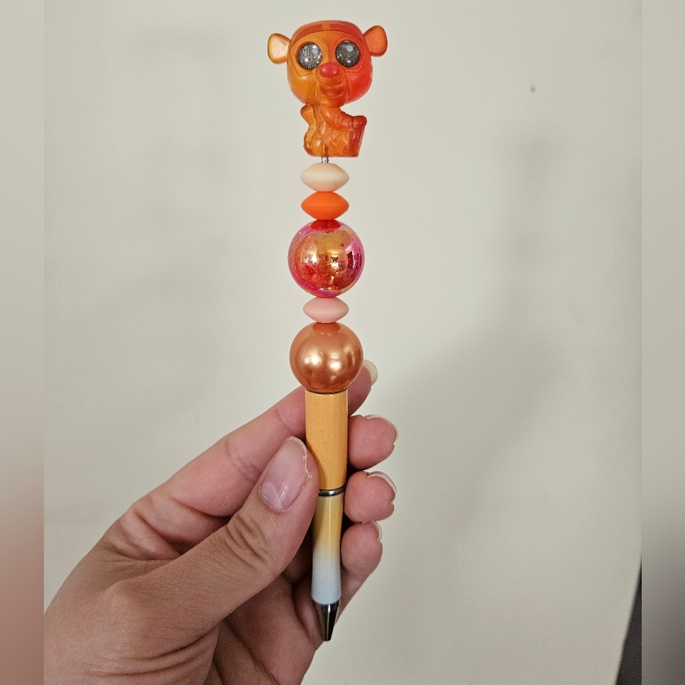 Colorful Beaded Pen with Orange and Gold Tigger Character Pen
